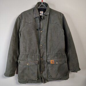 VINTAGE Carhartt C46 MOS Jacket Medium Moss Green Quilt Lined Chore Coat USA